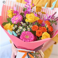 May's Summer Hand-tied with Yellow Roses